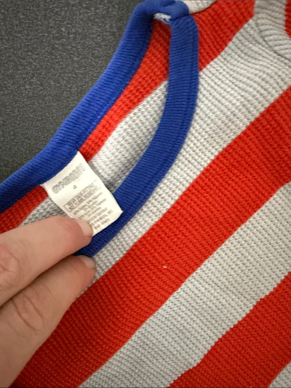 Gymboree Red and White Striped Long-Sleeve Tee with Blue Trim